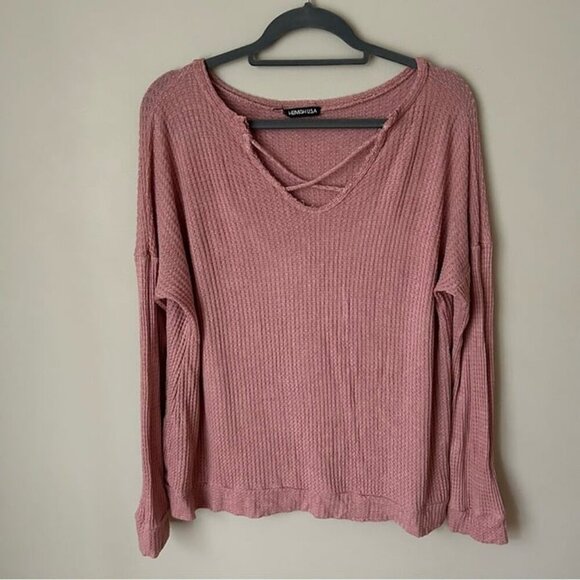 Hemish USA Rose Mauve Pink Long Sleeve V-Neck Oversized Sweater Women’s Size 2XL - Picture 1 of 5